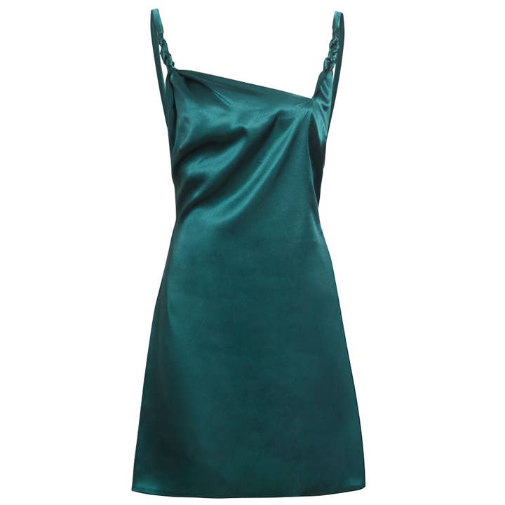 Rosha - Emerald Twisted Strap Mini Slip Dress With Side Slit for wholesale by SARVIN