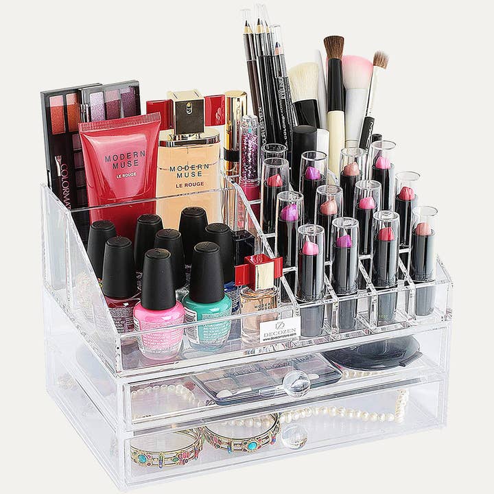 Clear Makeup Organizers Gift for Mom - 19 Slots and 2 Drawers for wholesale by Decozen