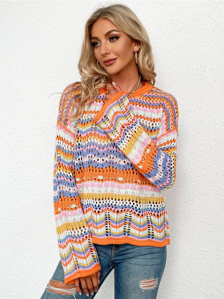 YNIQUE – Engroshandel Pullover - Dame – Kvinders stribe langærmet rund hals sweater toppe14