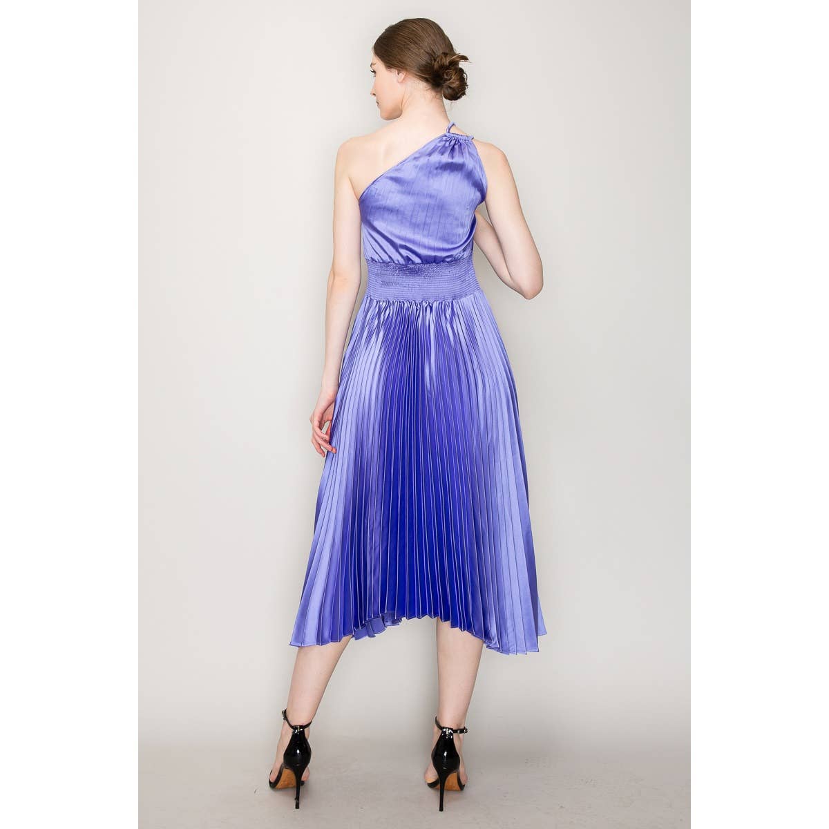 INA - Wholesale Dress - Women's - One-Shoulder Double Strap Pleated Satin Dress4