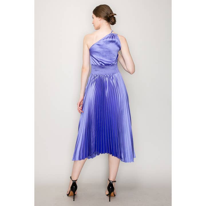 INA - Wholesale Dress - Women's - One-Shoulder Double Strap Pleated Satin Dress4