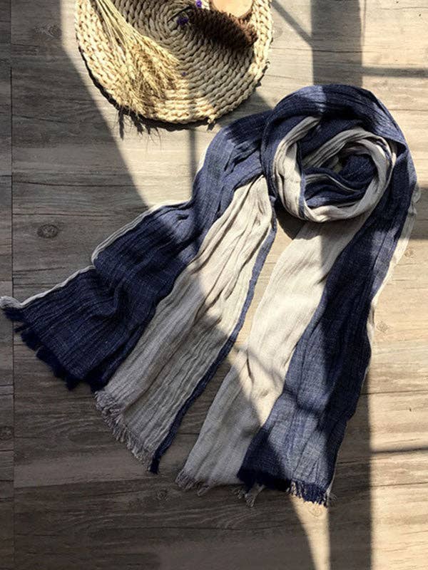 VividLux - Vente Écharpe – femme - Écharpe vintage en coton Ramie de couleur contrastante4