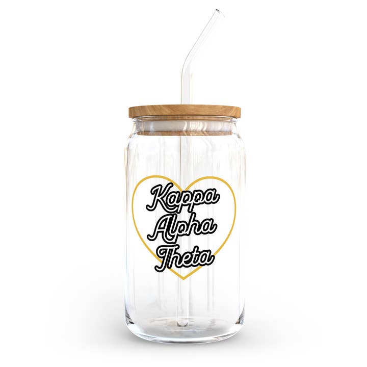Kappa Alpha Theta Sorority glaskop med låg + glasstrå for engroshandel hos Golden Sol Collective
