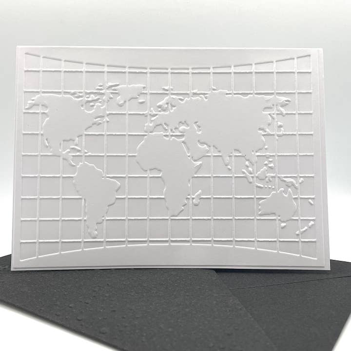 World Map Embossed Notecards - Pack of 6 for wholesale by Looks Inviting