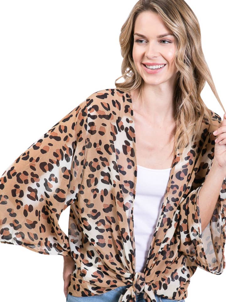Shop Lev - Wholesale Kimono - Women's - Oversized Light Leopard Print Kimono Sleeve Chiffon Cardigan0