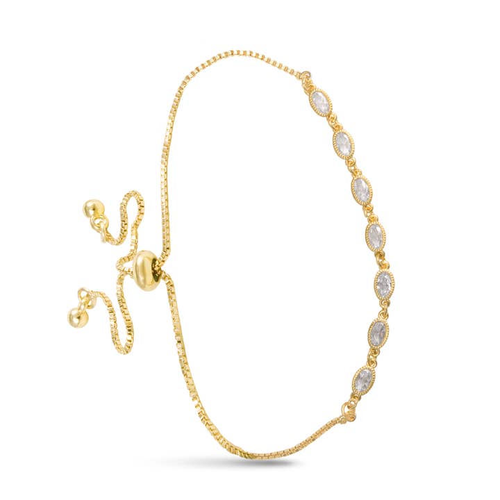 7 Oval CZ Bracelet - Gold for wholesale by Amanda Blu