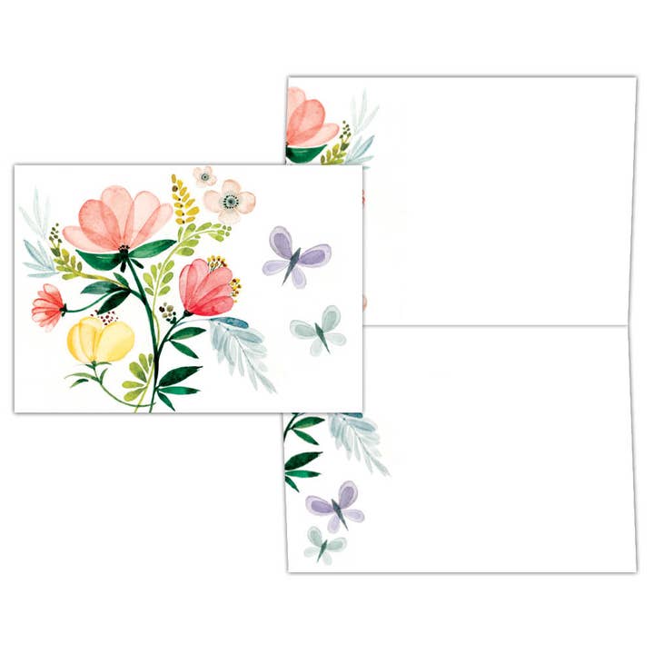Ella Rose Butterfly Floral -Boxed Blank Note Cards -15 Cards for wholesale by Crown Point Graphics