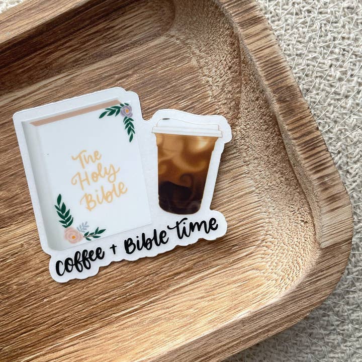 Verosletters - Wholesale Sticker - Clear Coffee + Bible Time Sticker | 3.0"x2.7"