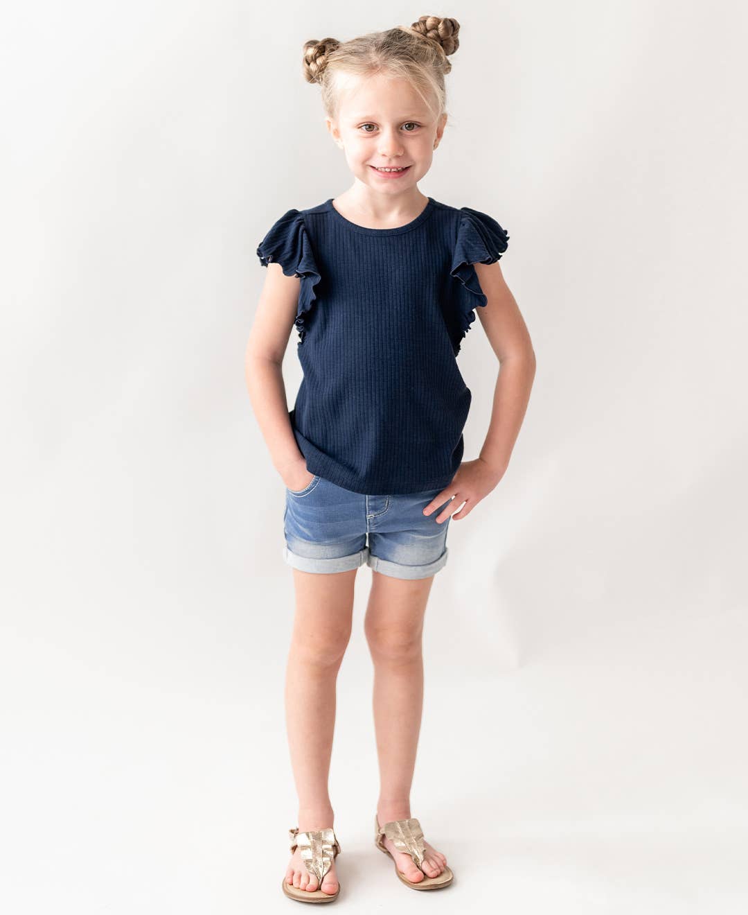 Blue Girls Light Wash Denim Stretch Denim Shorts for wholesale on Faire4