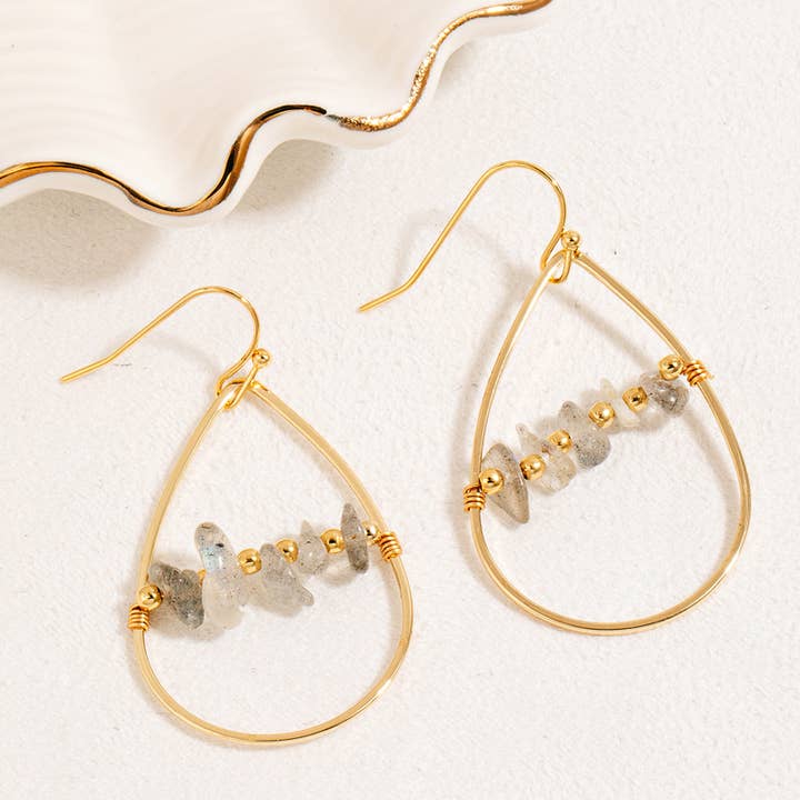 Pebble Stone Beads Tear Dangle Earrings for wholesale by The Looks by Fame Accessories