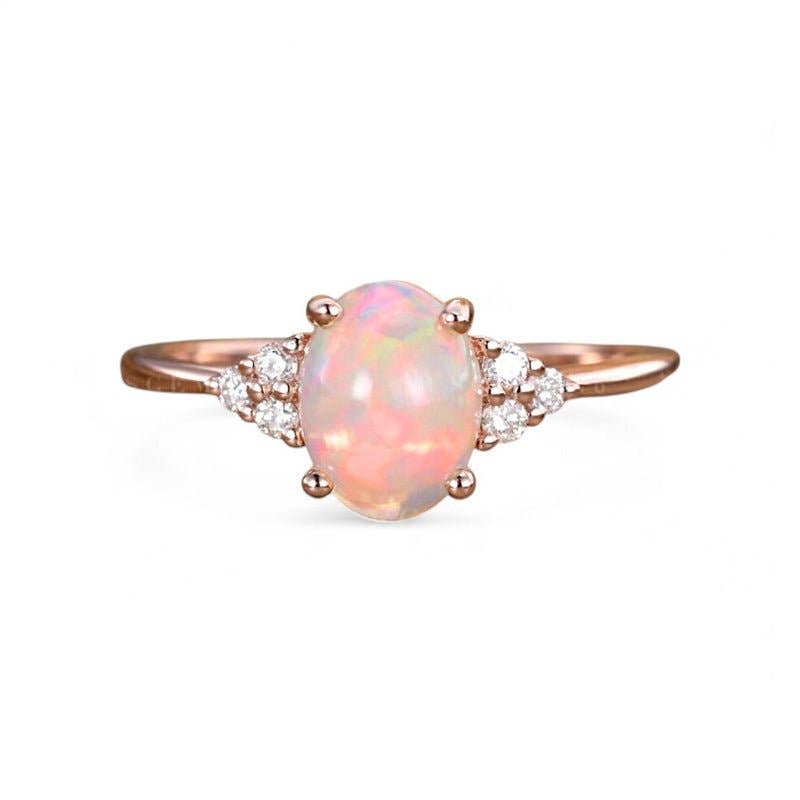 GEMPARA – wholesale Multi-stone ring – 0.13CT Australian Oval Opal Diamond Accent Ring0