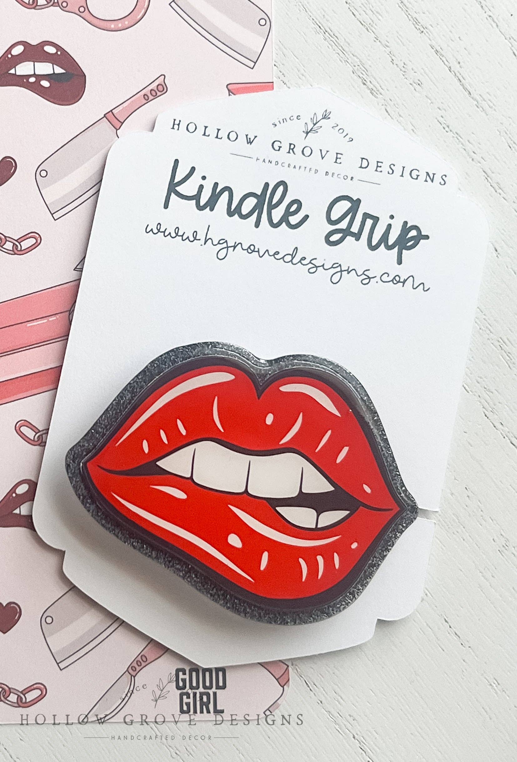 Hollow Grove Designs - Wholesale Phone Grip - Bititng Lip E-Reader Grip | Custom Kindle Grip | Kobo Reader Grip | Bookish Accessories | Gift for Teacher | Lit Teacher Gift (Copy)1