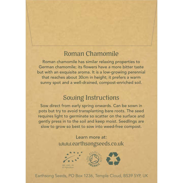 Earthsong Seeds – wholesale Plant seeds – Chamomile (Roman): Seed Pack - Organic