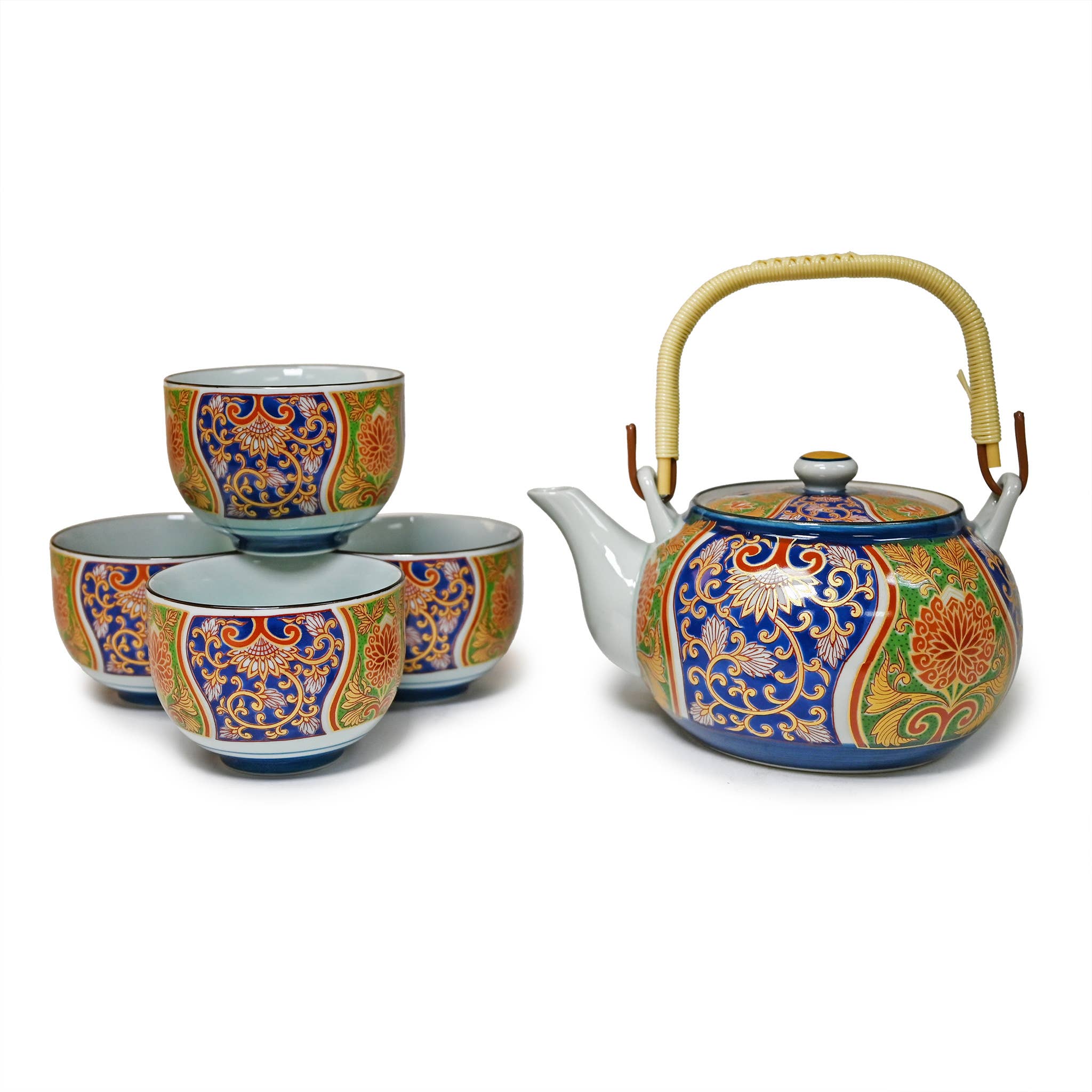 Fuji Merchandise Corporation - Wholesale Tea Set - ARITA TEA SET – NAVY AND ORANGE ORNATE FLORAL PATTERN0