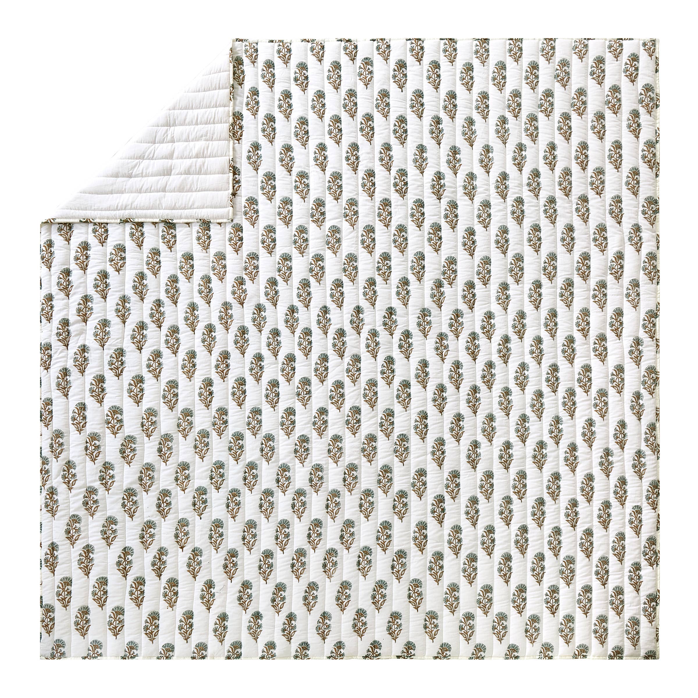 Peking Handicraft - Wholesale Quilt - BLOCK PRINT MUGHAL FLOWER QUILT - Laurel & Mayfair3