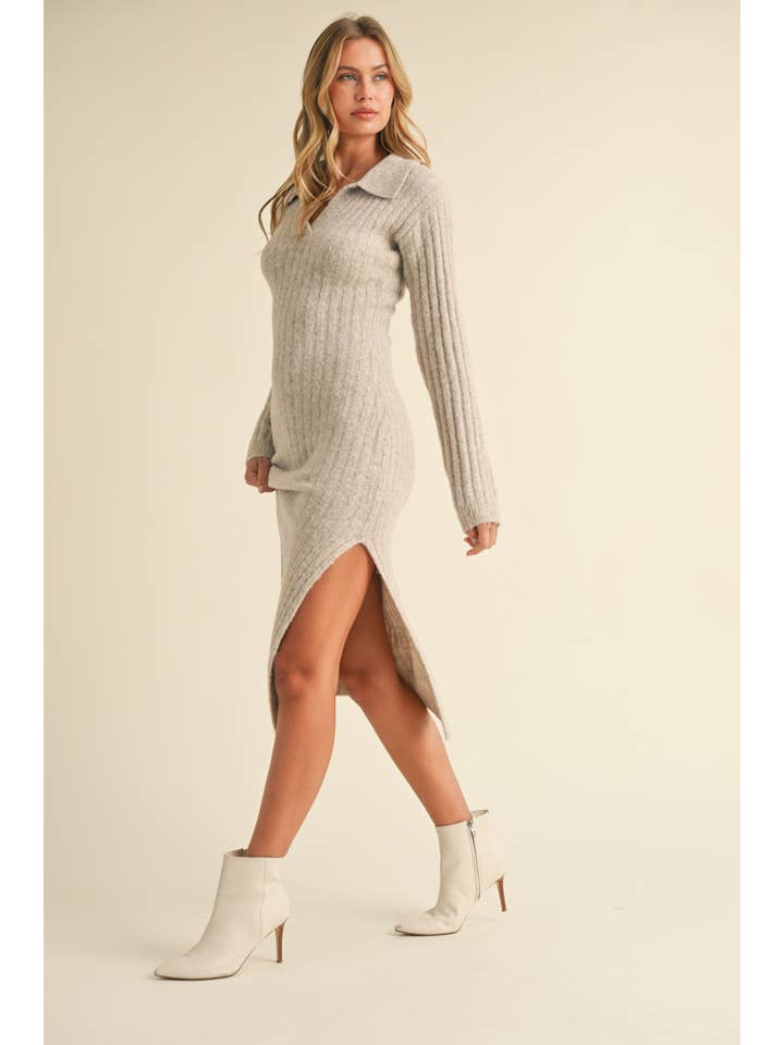 Klesis - Wholesale Dress - Women's - ID8811 COLLAR SWEATER MIDI DRESS WITH LONG SLEEVES15