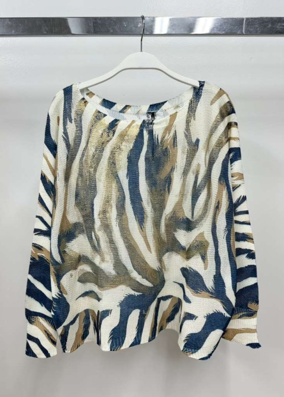 VENTI6 - Vente Pull en maille – femme - PULL EN MAILLE AVEC IMPRIMÉ TIGRE EN FEUILLE D'OR (90668-9066-FOILTIGER)6