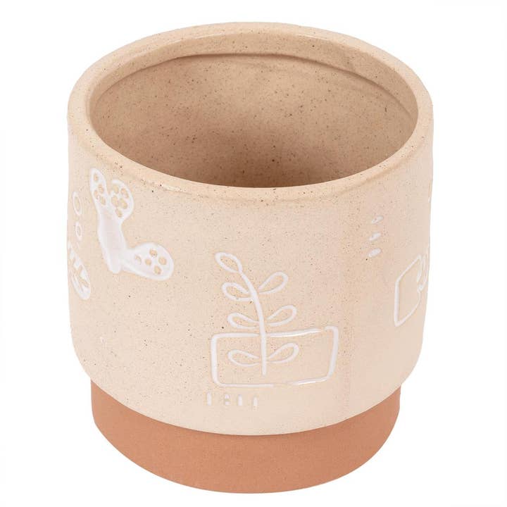 Truu Design Etched Symbols Planter,4.25"D x 4"H for wholesale by Truu Design