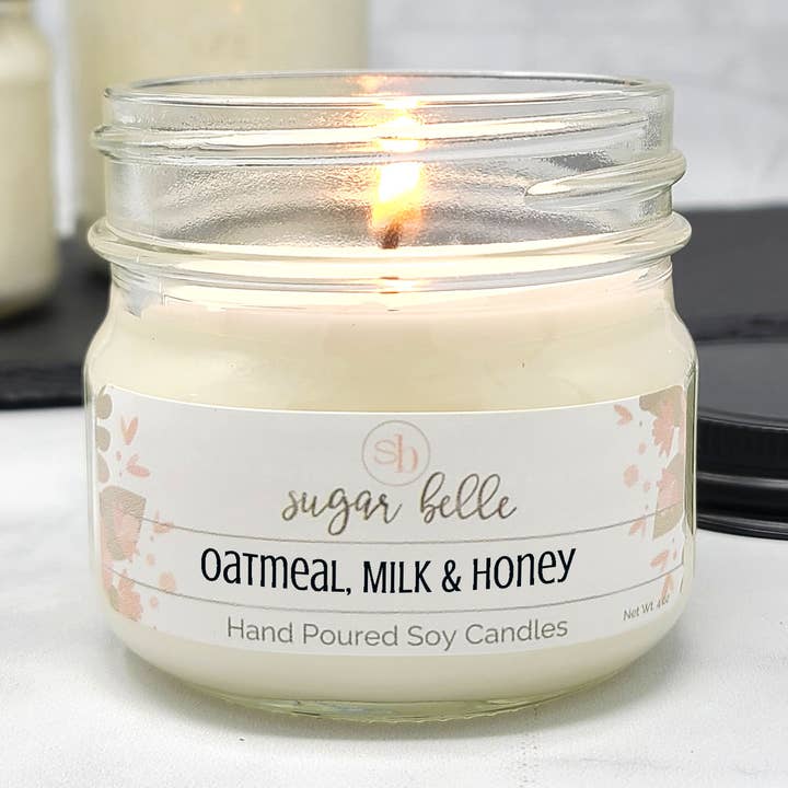 Oatmeal, Milk & Honey Mason Jar Soy Candle for wholesale by Sugar Belle