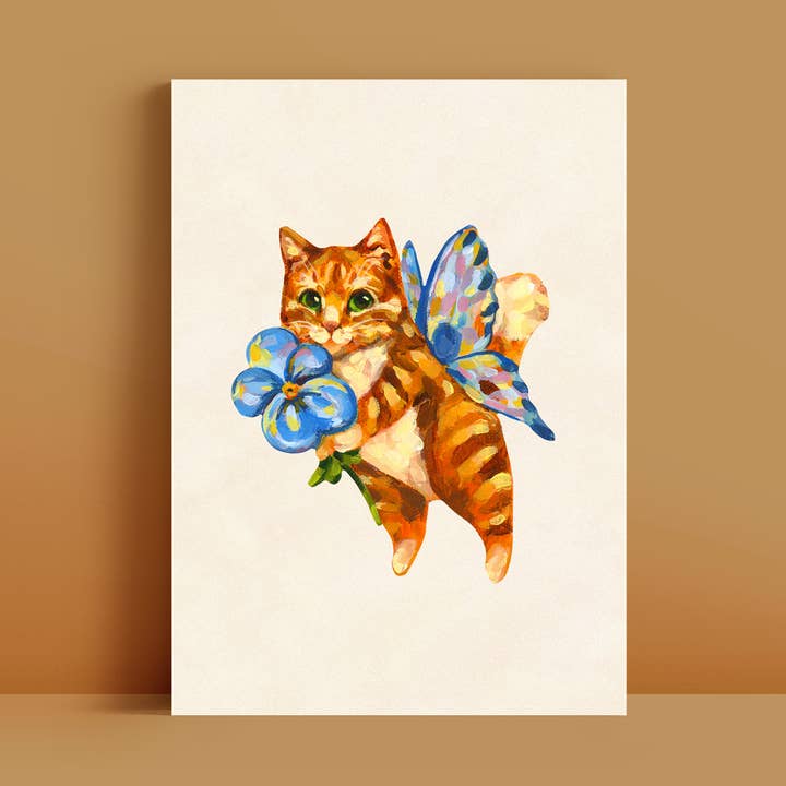 Fairy Cat Art Print | 5x7'' | Cute Whimsical Animal Wall Art for wholesale by Doro Marcello