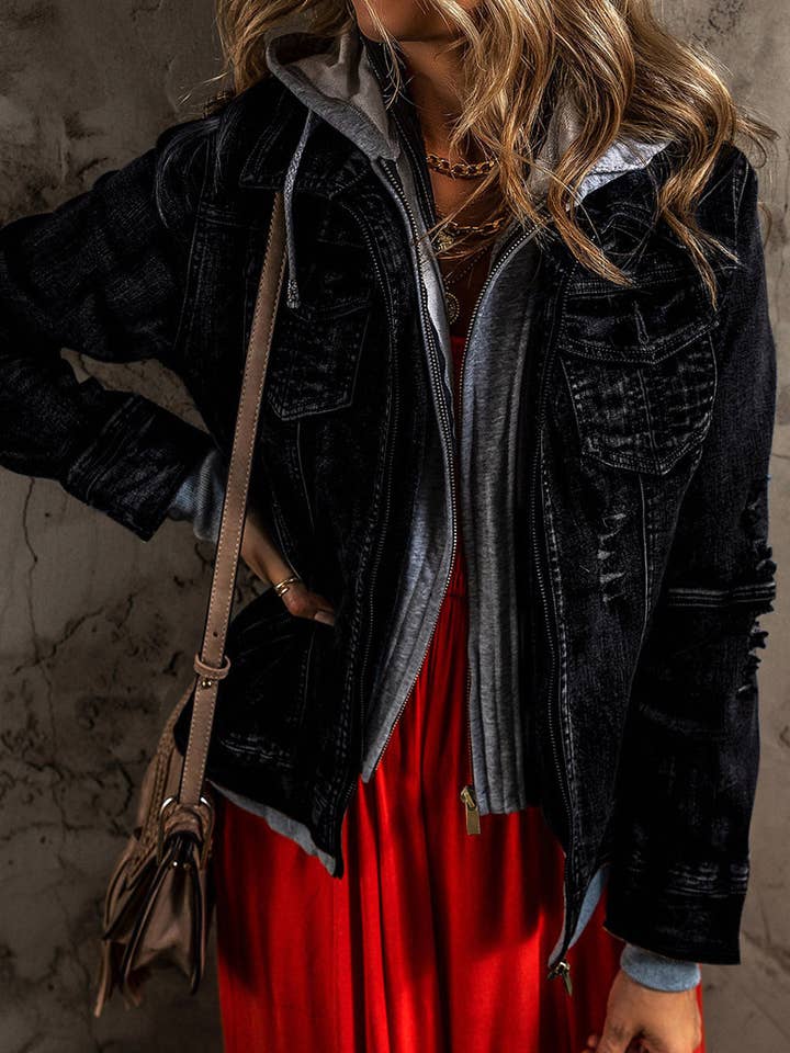 Gefälschte zweiteilige Jeansjacke mit Kapuze und Reißverschluss für den Großhandel von ClassiQ