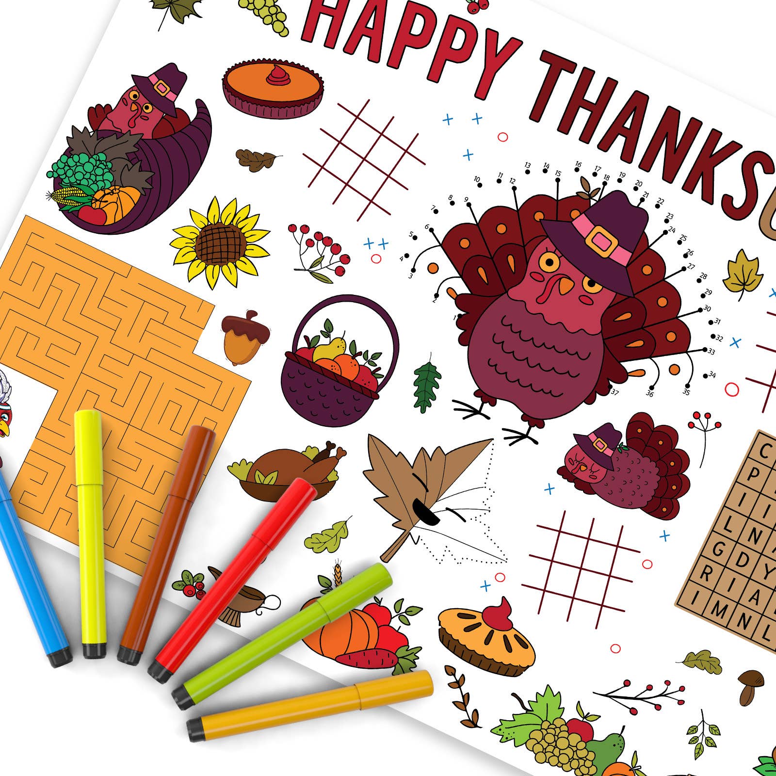 Fun Little Toys - Wholesale Tablecloth - 24 PCs Thanksgiving Coloring Tablecloth6