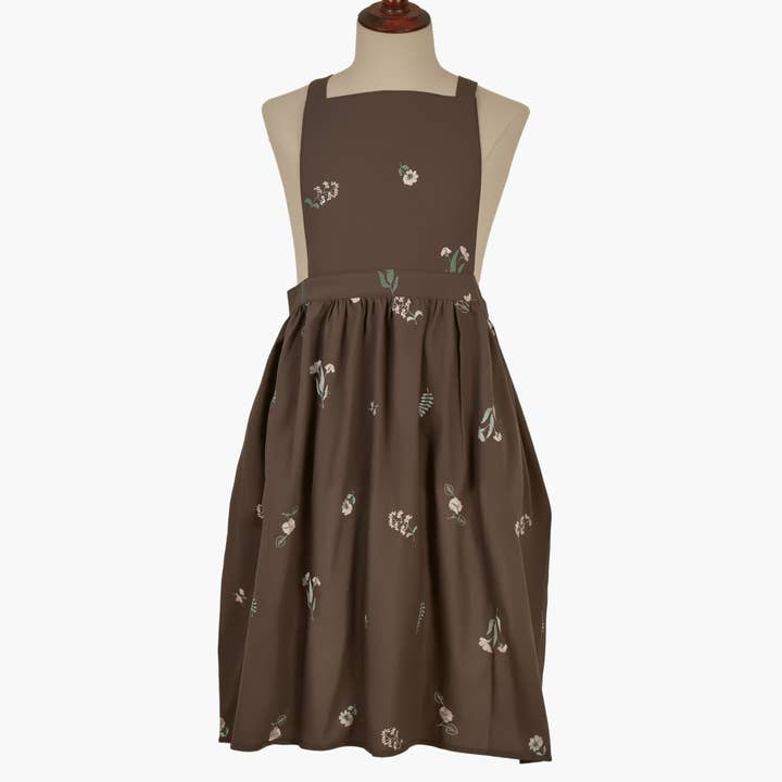 Tablier en coton vintage avec bretelles bouffantes – Motif floral gris pour la vente par Sparkle Being