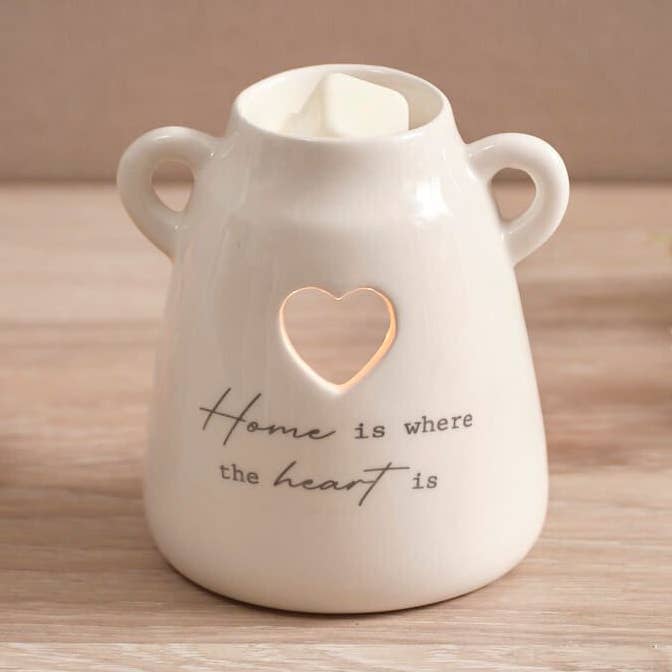 Langs - Wholesale Wax warmer - Tiny Sentiment Home Is Where the Heart Is Ceramic Burner With Handles and Heart Cut Out
0