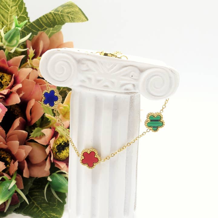 LILY ~ Armband bloemen in pietra dura en ROESTVRIJ staal voor wholesale door Daemon srls