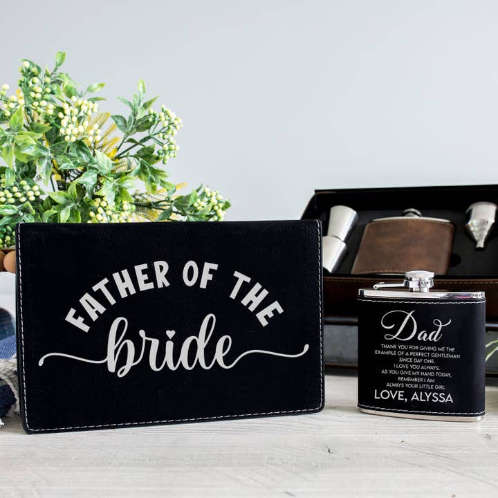 Father of The Bride Gift | Personalized Leather Flask for wholesale by Hometown Engraving and Printing LLC