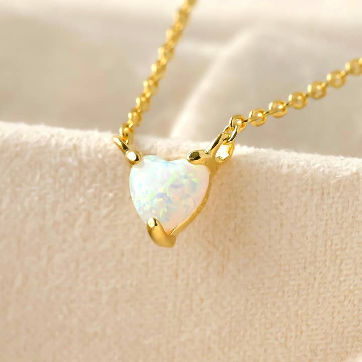 925 Silver Opal Heart Necklace - Gold Tiny Heart Necklace for wholesale by Blueyejewelry