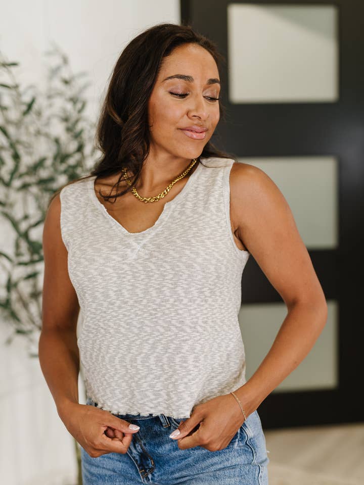 What's the Plan Lettuce Hem Tank in Heather Grey for wholesale by Simple Blessings Boutique