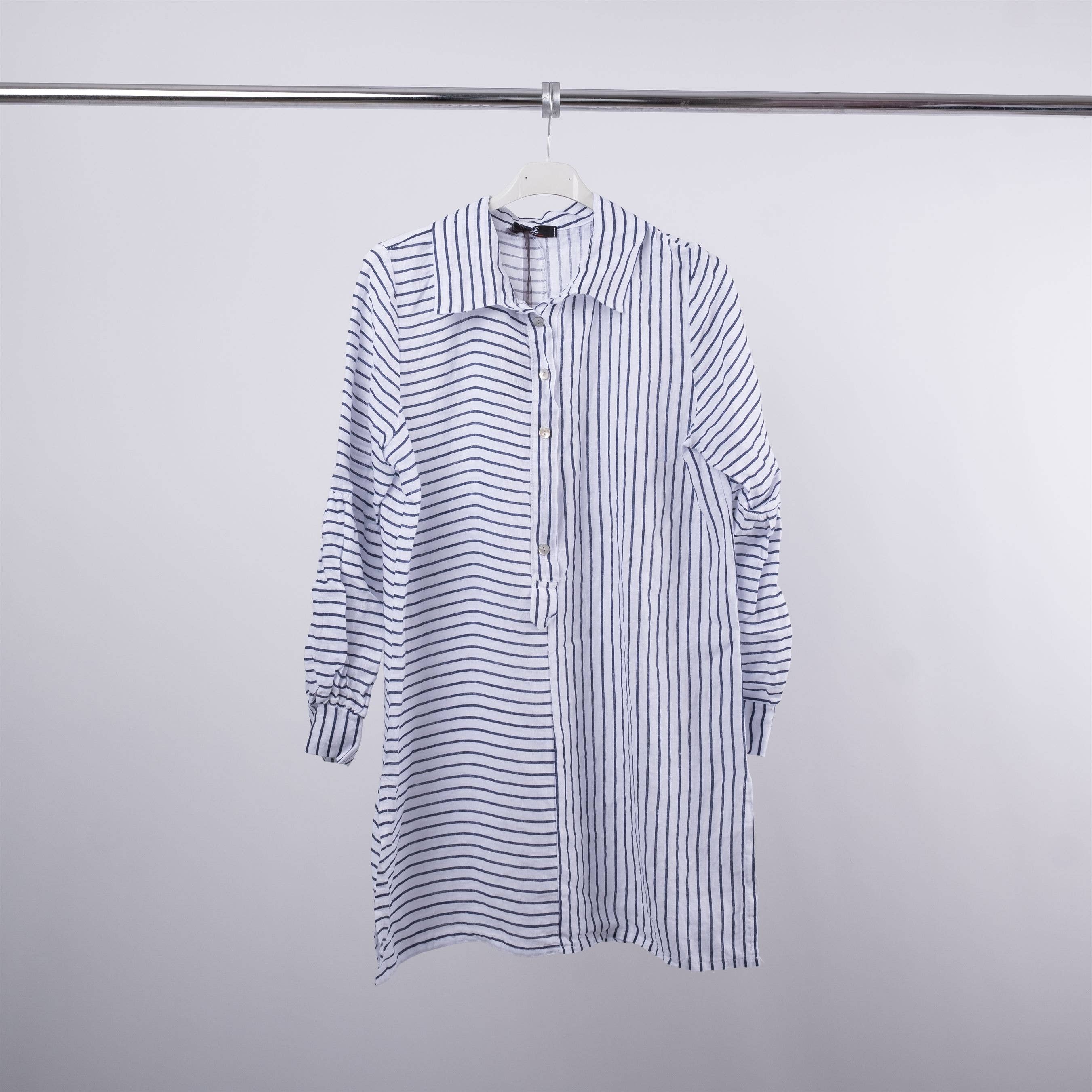 Cecile Wang – Großhandel Hemd mit Button-down-Kragen – Damen – Cecile Wang 185CA0023 gestreiftes langes Leinenhemd6