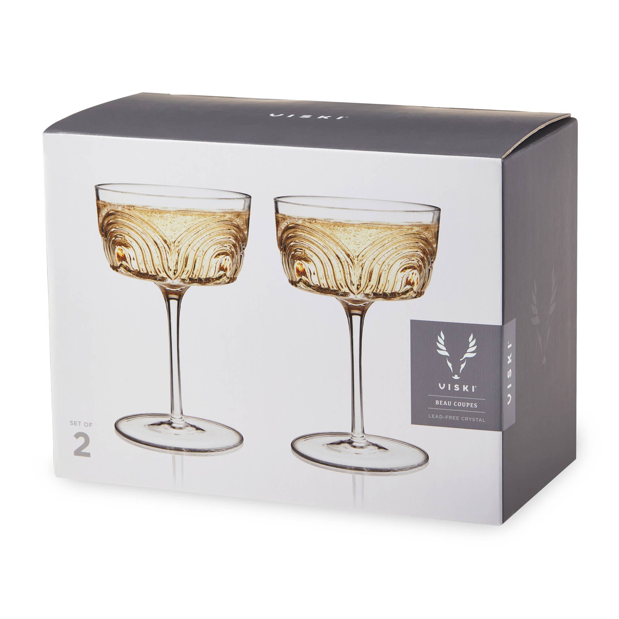 Viski - Vente Verres à cocktail/alcool - Ensemble de 2 coupes à cocktail en cristal Deco Beau1