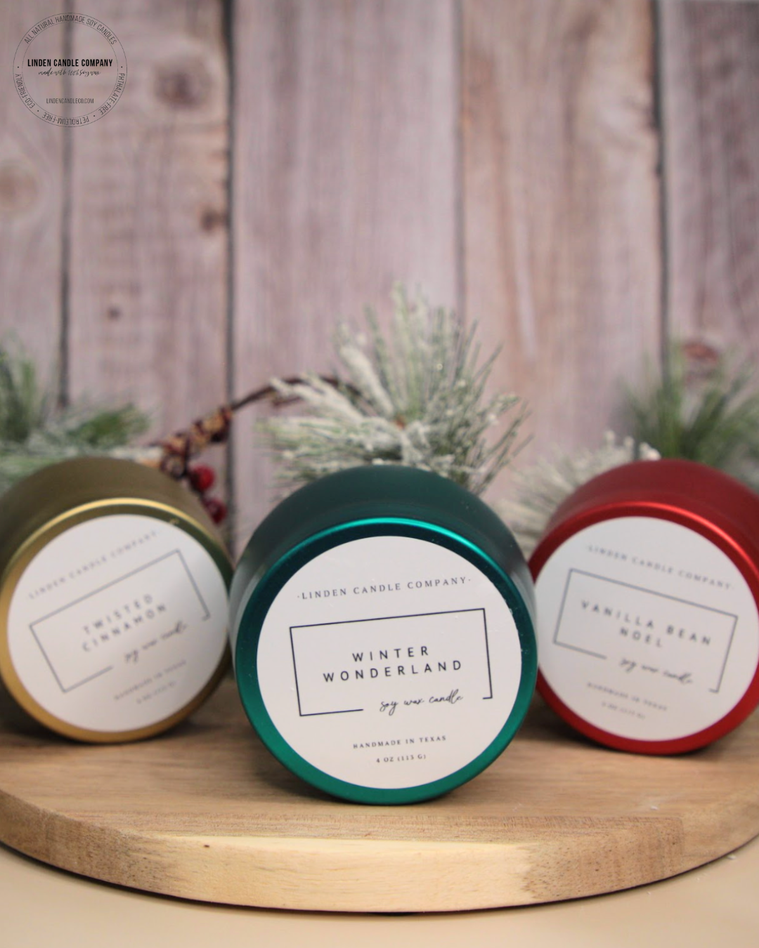 Linden Candle Company - Wholesale Travel Candles - 4oz Soy Candle Tins– Holiday Giftable Scents for Winter4