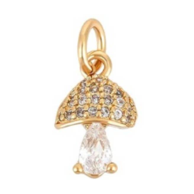 Gold Teardrop Crystal Mushroom Charm for wholesale by The Charm Bar Company