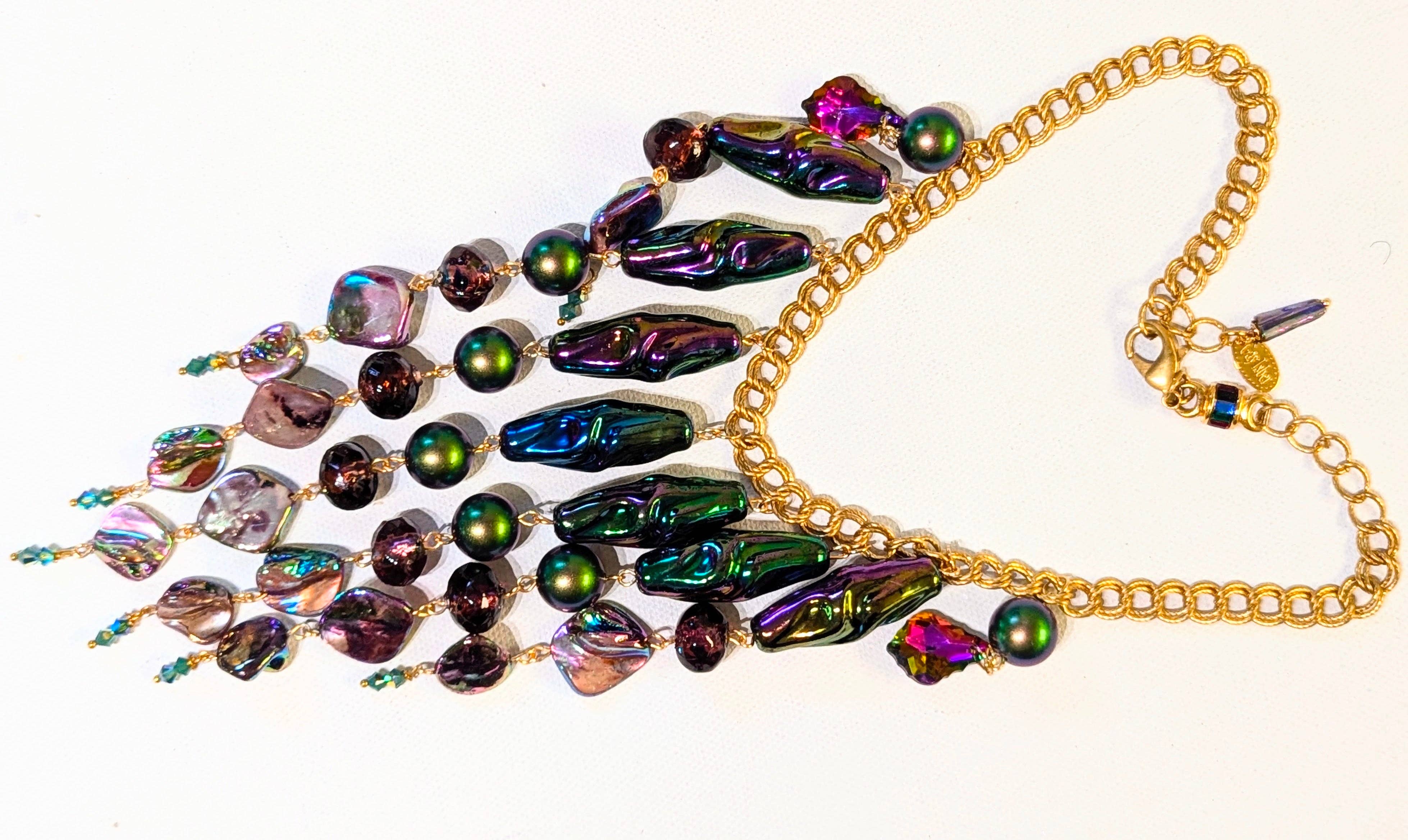 Gay Isber Designs - Wholesale Bib Necklace - Unique Vintage-Inspired Bib Purple Green Necklace with 1970s Austrian AB Acrylic Beads and Swarovski Crystals - One-of-a-Kind Design by Sugar Gay Isber3