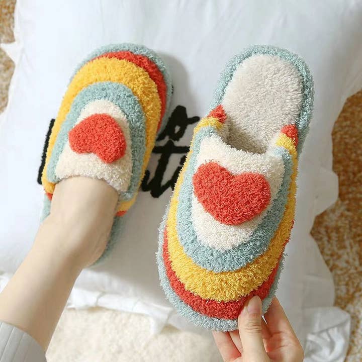 Red CUTE RAINBOW HEART SLIPPERS_CWSHF00258 for wholesale on Faire