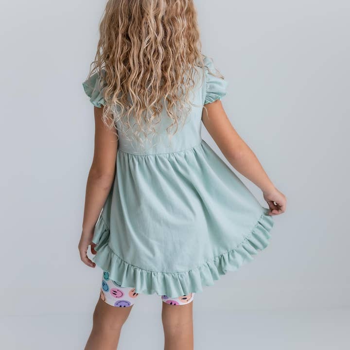 Adorable Sweetness - Wholesale Top & Short Set - Kids - Kids Mint Green Smiley Face Hi Lo Spring Summer Short Set5