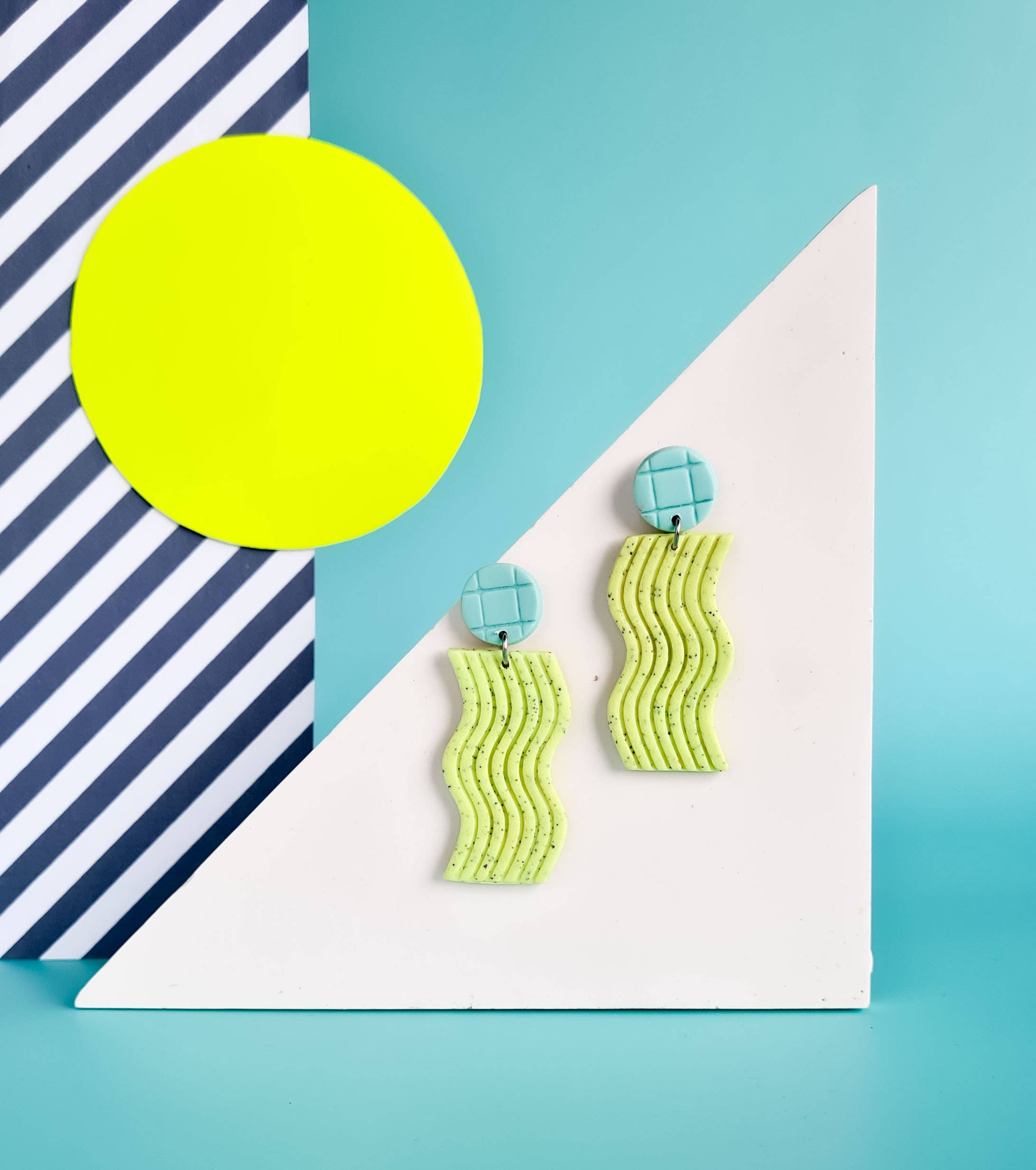 Mono - Wholesale Dangle Earrings - neon yellow and mint handmade polymer clay earrings4