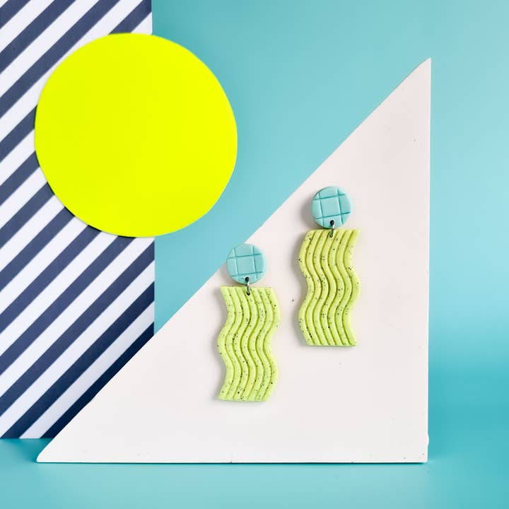 Mono - Wholesale Dangle Earrings - neon yellow and mint handmade polymer clay earrings4
