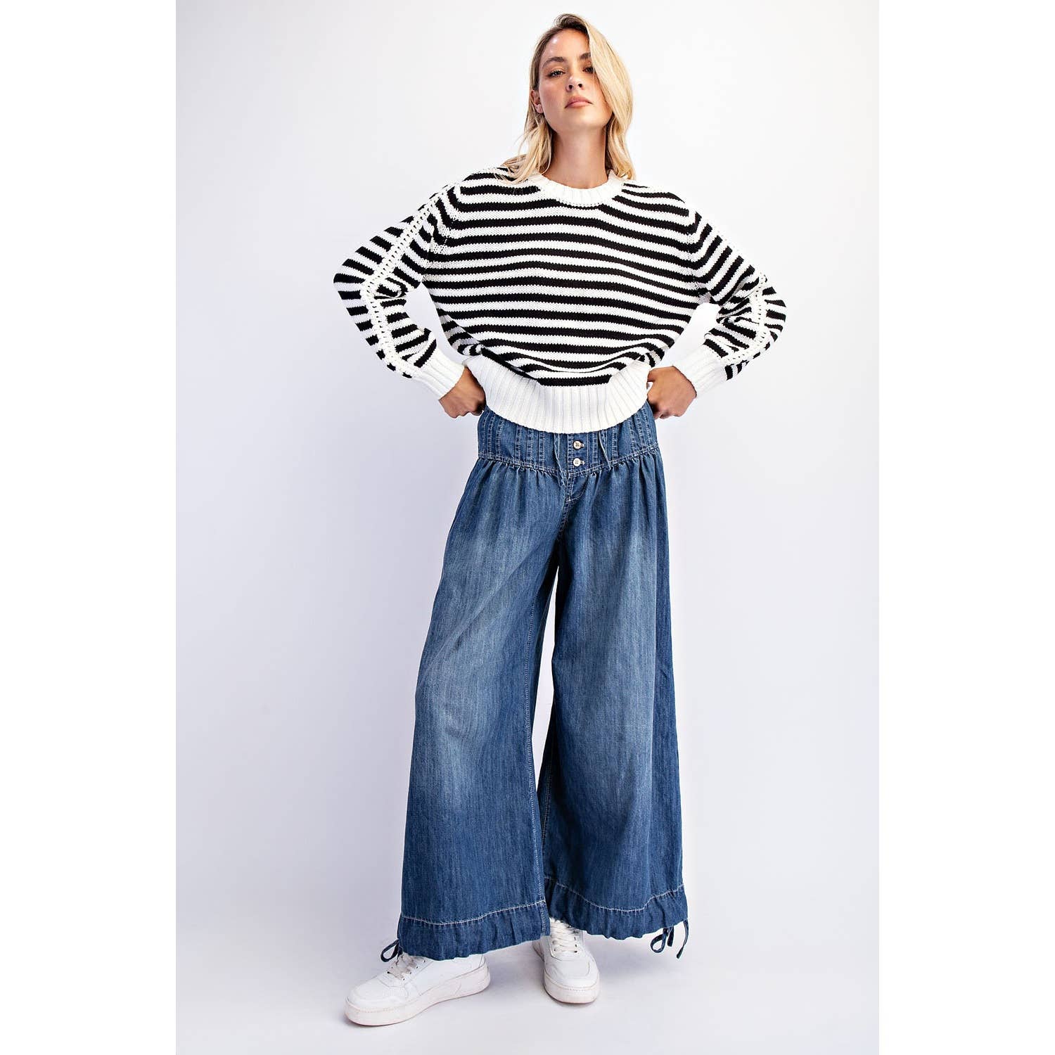 COTIERRA - Vente Pull en maille – femme - PULL RAYÉ À COL ROND0