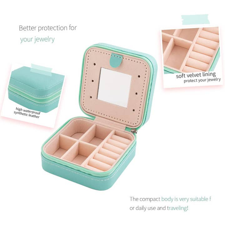 wandf - Wholesale Jewellery box/organiser - Soft Leather Jewelry Organizer Travel Case with Mirror Trip4
