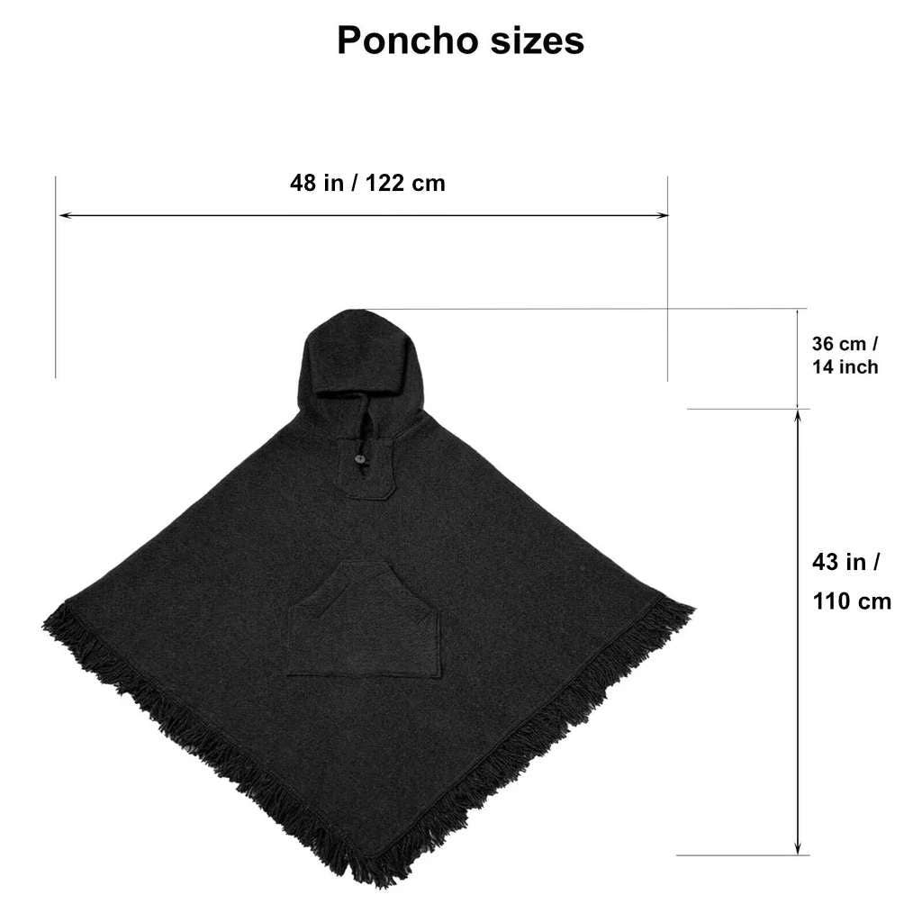 ECUALAMA – wholesale Poncho – Unisex – Surfers Poncho with hood and pocket llama wool - BLACK10