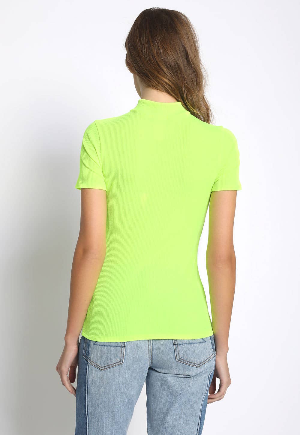 NEON LIME RIBBED MOCK NECK TOP - T6179-NLME for wholesale on Faire2