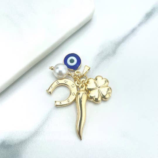 Luxus Accessories - Wholesale Individual charm/pendant - 18k Gold Filled Clover, Evil Eyes, Horseshoe, Red Chili & Simulated Pearl Dangle Charms