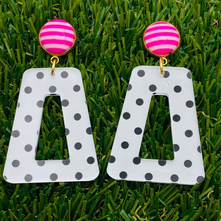Sandy Lou Designs - Wholesale Dangle Earrings - Fun Polka Dots With Pink and White Stripe Button Earrings6