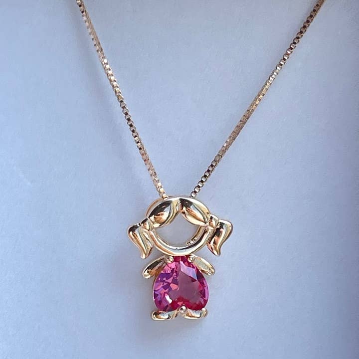Collana con ciondolo a forma di cuore per madre di figlia, pietra rosa per la vendita all'ingrosso da parte di Elaine Oliveira Bijoux