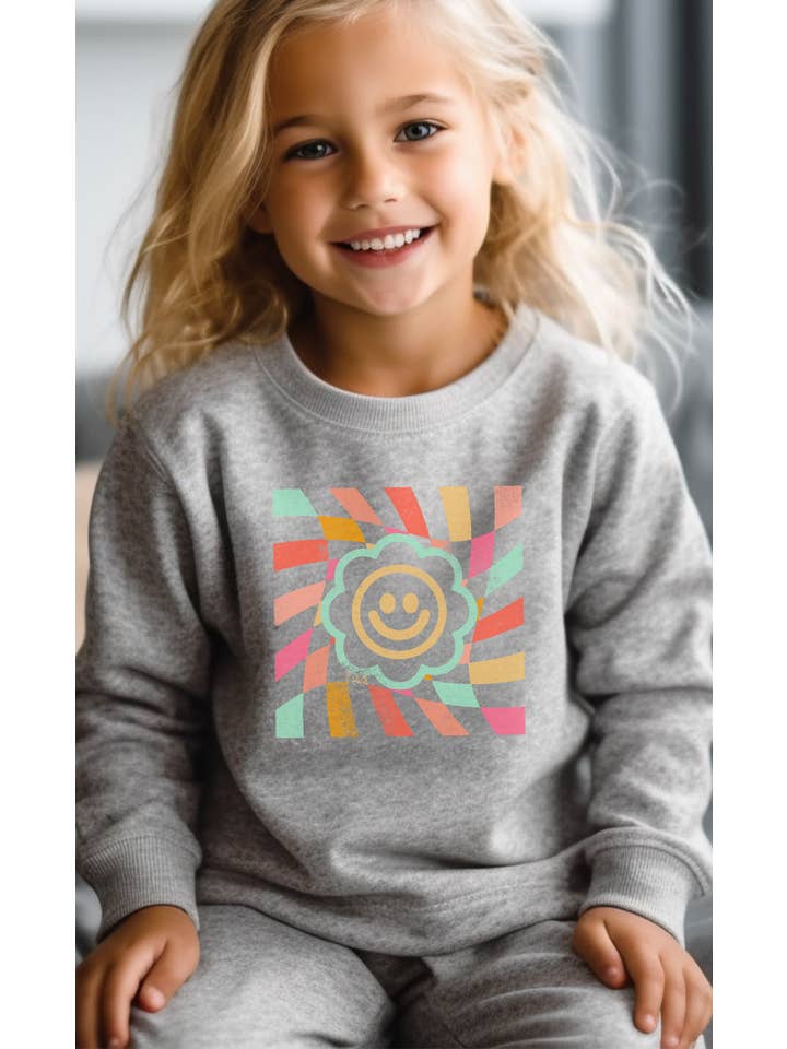 Kids By Kissed Apparel - Wholesale Screen Printed T-Shirt - Kids - Pastel Flower Smiley Kids Graphic Long Sleeve