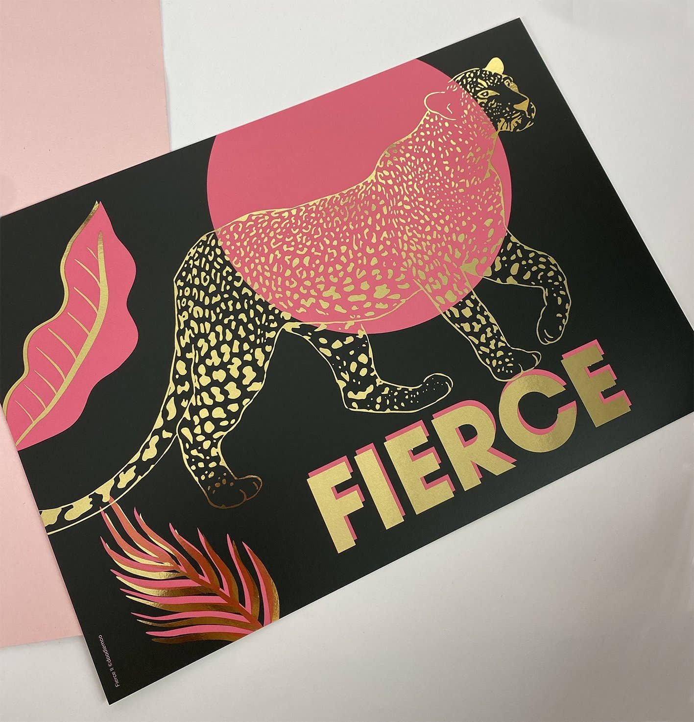 DOODLE MOO LTD – wholesale Art print – Fierce Leopard Gold Foil2